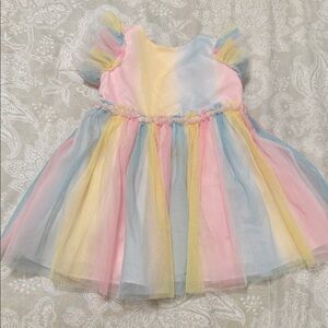 Pastel Rainbow Tulle Kids Dress - Multicolor